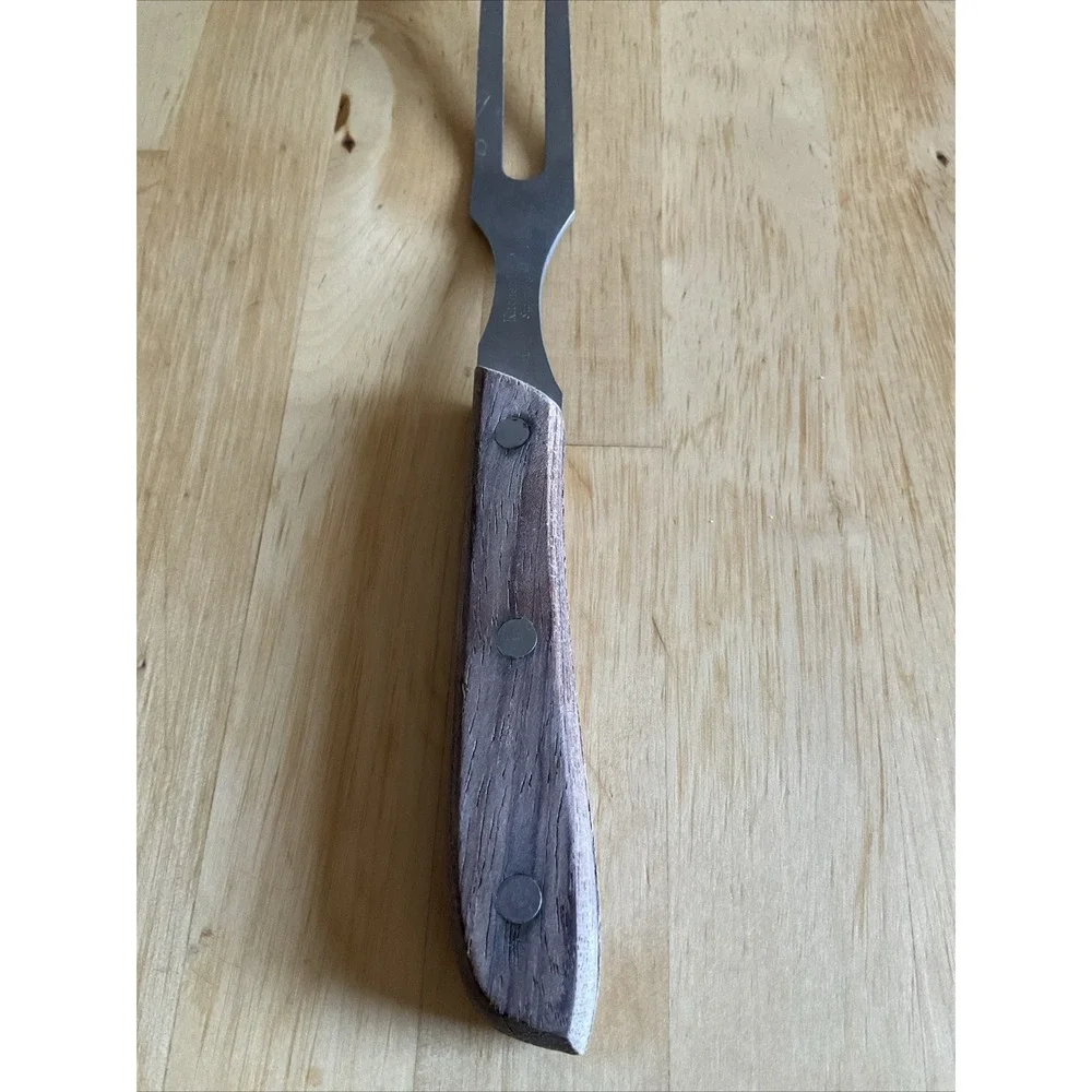 Vintage Kitchen Delite Stainless‎ Steel Carving Fork Wood Handle Japan